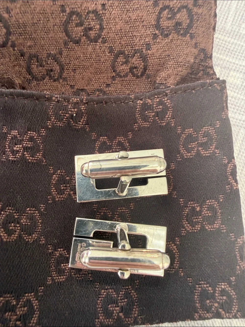 Gucci Silver Rectangular Interlocking G Cufflinks